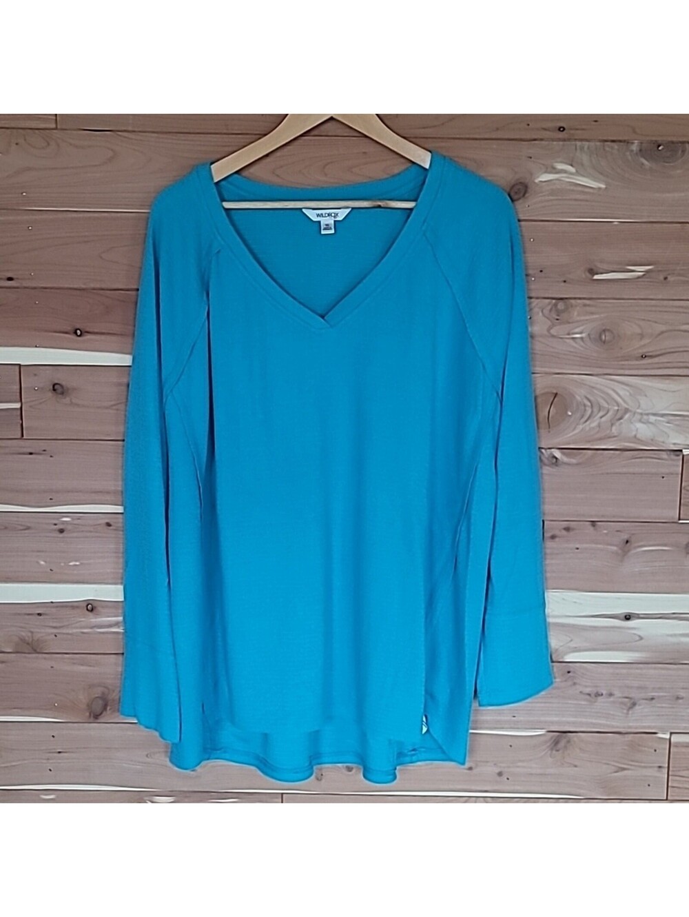 Wildfox Long-Sleeve Top, Size XL, Teal, Soft, V-Neck